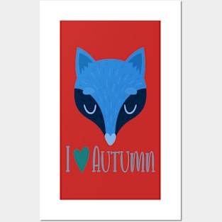 BLUE I LOVE AUTUMN FOX Posters and Art